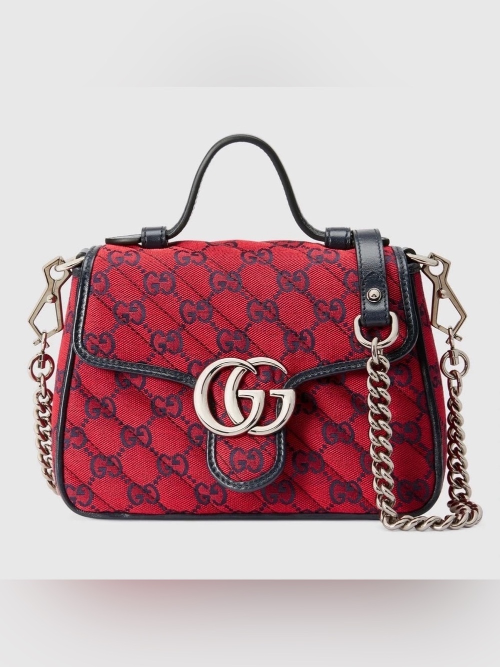 Gucci Red GG Marmont Top Handle Satchel with Black Trim